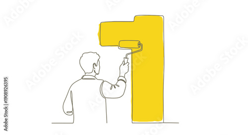 Person Painting the Number '1' in Yellow   Concept of Success or First Place