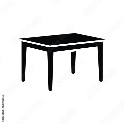 A simple, minimalist black icon representing a rectangular table with four legs, perfect for illustrating furniture, design, or household items