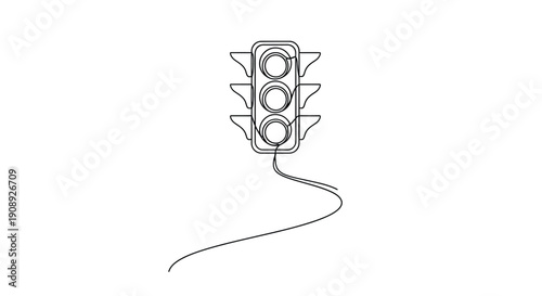 Single line drawing of a traffic light with a winding road
