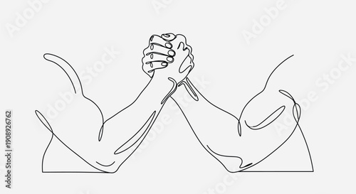 Arm wrestling, strong men's arms in a continuous line drawing