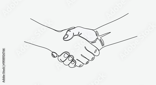 Business handshake, partnership agreement, continuous line art