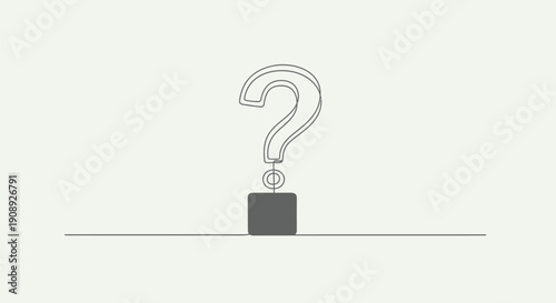 Question mark on a pedestal, single line art
