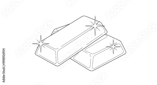 Two shiny gold bars, outline drawing with sparkling highlights