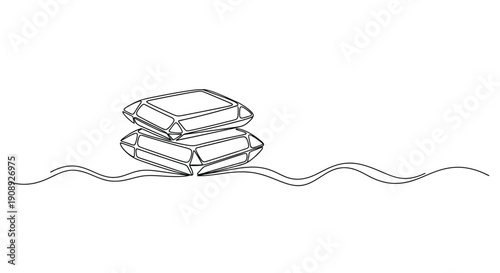 Two stacked diamond shapes, continuous line drawing on wavy line