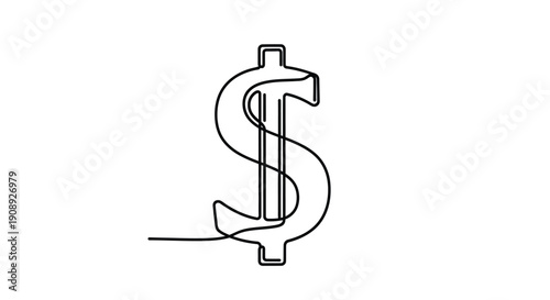 Single line drawing of a dollar sign on white background
