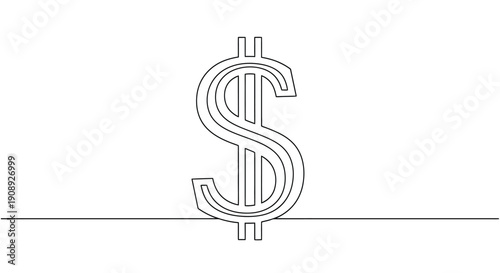 Bold dollar sign outline, single line drawing on white background