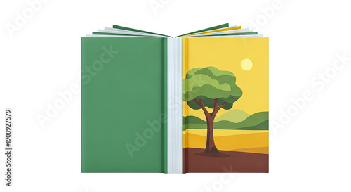 Open Book with Illustrated Landscape