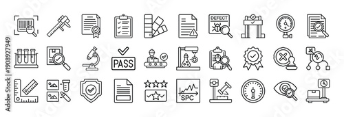 Collection of quality control and inspection icons in simple style