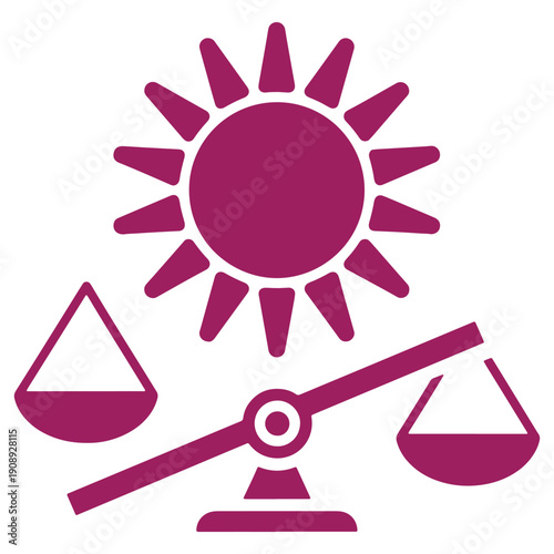 Balanced scale with sun symbolizing justice and fairness isolated on transparent background