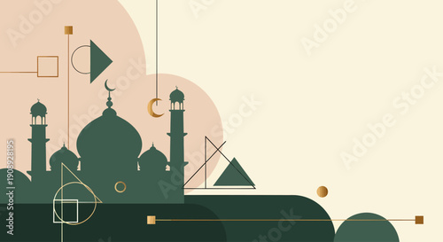 Modern Ramadan — Clean, Global, Commercial Lifestyle Geometric Mosque Silhouette with Subtle Islamic Motifs