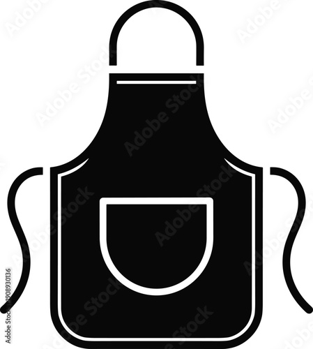 Apron silhouette vector illustration, kitchen cooking symbol, black protective garment design, baking accessory icon, minimalist workwear graphic, pocket detail, culinary clothing art