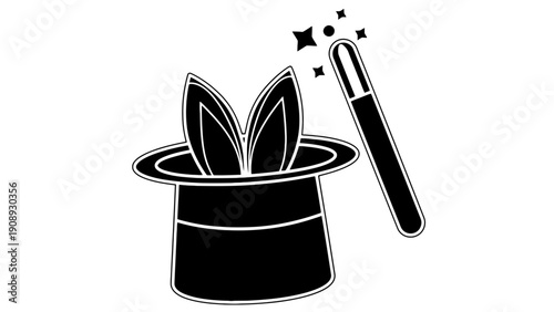 Magician's top hat with rabbit and magic wand vector illustration