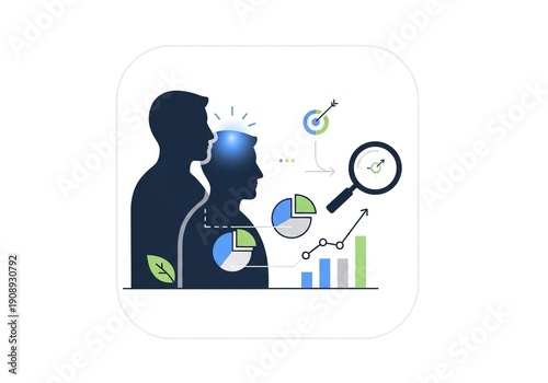 Two business people analyzing data charts and graphs for market research and strategy planning