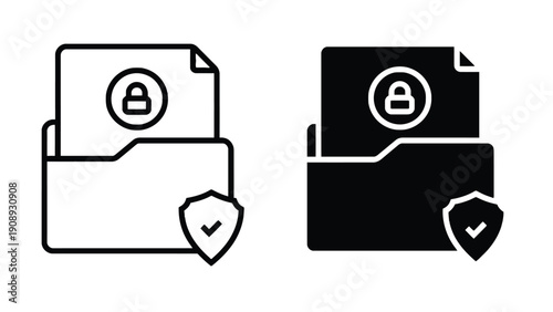 Folder icons with padlock and shield for secure data protection