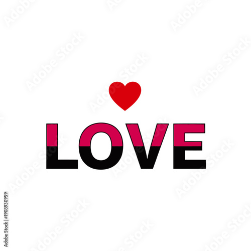 The word LOVE in bold black letters with a red heart above it.