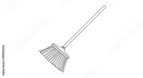 Broomstick illustration, simple line art, cleaning tool, isolated on white background
