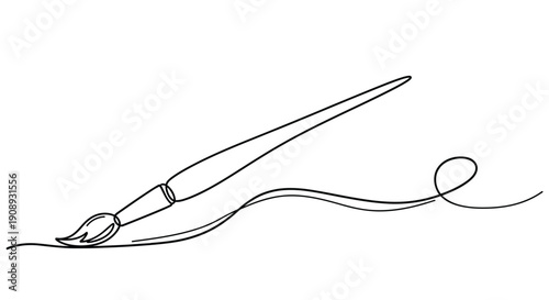 Single line drawing of a paintbrush with a flowing stroke