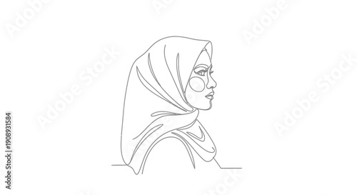 Elegant single line drawing of a woman wearing a hijab