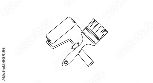 Line art of crossed paintbrush and paint roller