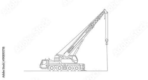 Minimalist outline of a mobile crane with its arm extended