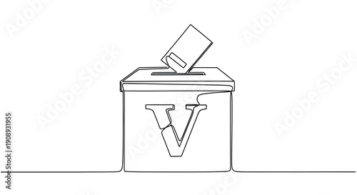 Stylized ballot box with 'V' symbol, minimalist line drawing