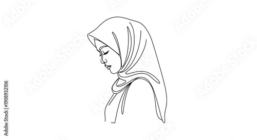 Woman in Hijab  Minimalist Line Drawing Portrait