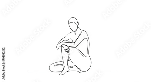 Person Sitting  Contemplative Line Drawing