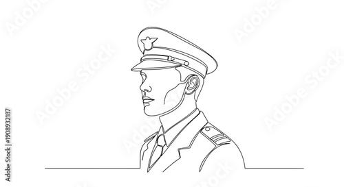 Man in Pilot Uniform  Profile Line Drawing