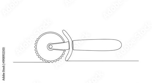 Minimalist single line drawing of a pizza cutter