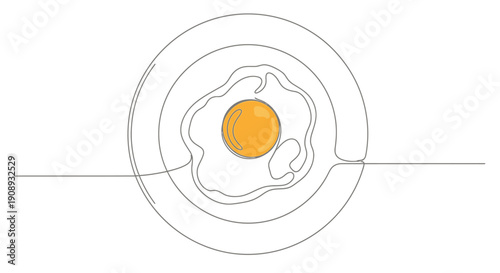Fried Egg on Plate, Minimalist Single Line Drawing