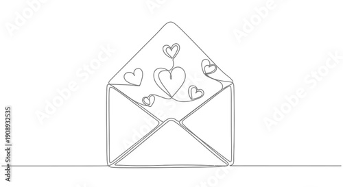 Open Envelope with Hearts, Minimalist Line Art Love