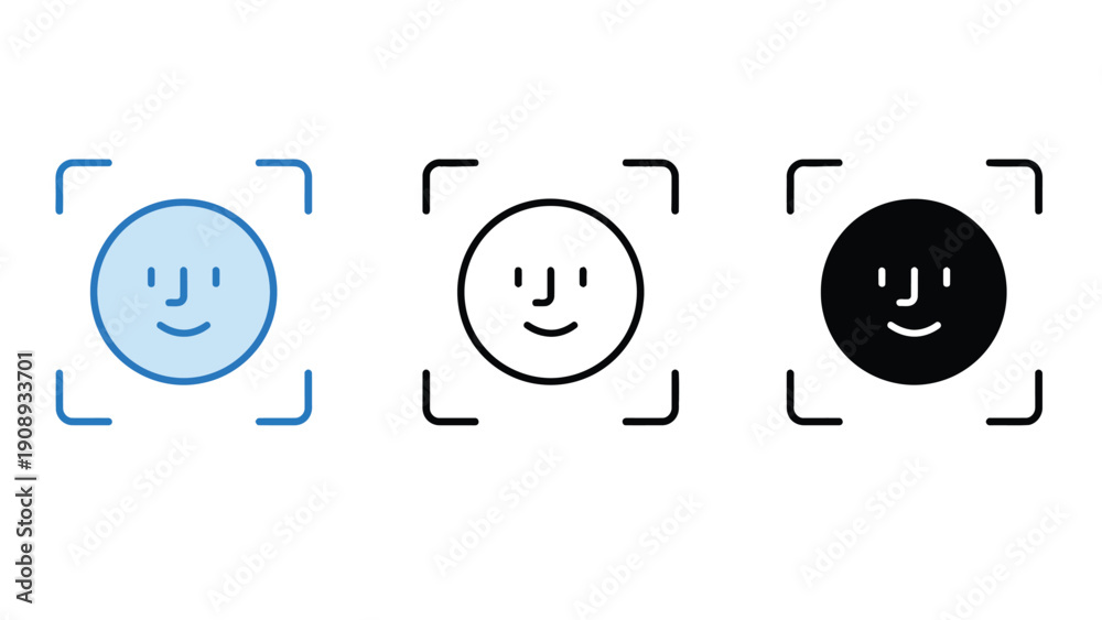 Fototapeta premium Smile icons vector illustration with camera viewfinder lines around faces