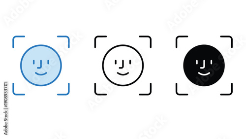 Smile icons vector illustration with camera viewfinder lines around faces