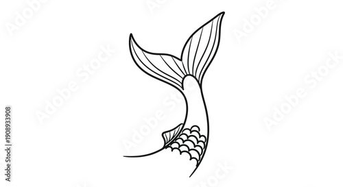Mermaid Tail with Scales in Minimalist Line Art Style