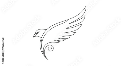 Bird in Flight with Wings Spread, Minimalist Line Art