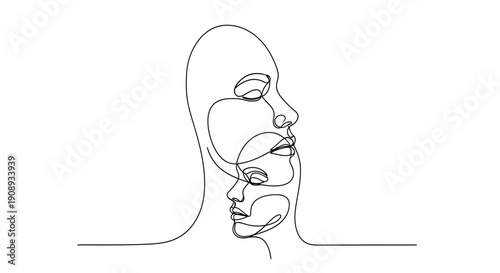 Abstract Line Art of Multiple Faces in Profile