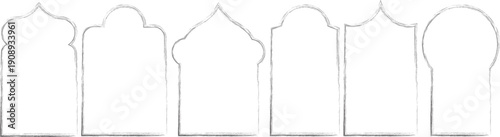 Oriental Islamic arch frame set with hand drawn brush stroke outlines