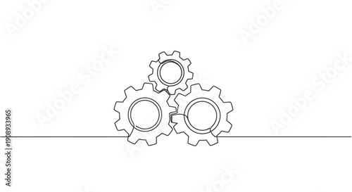 Three Interlocking Gears, Single Line Drawing