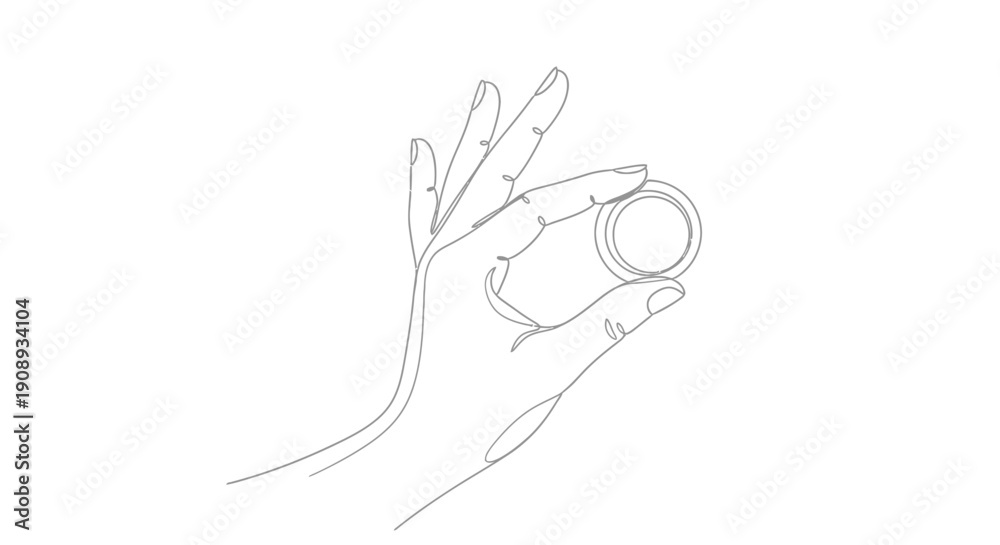 Obraz premium Hand showing coin, OK sign, single line drawing, minimalist