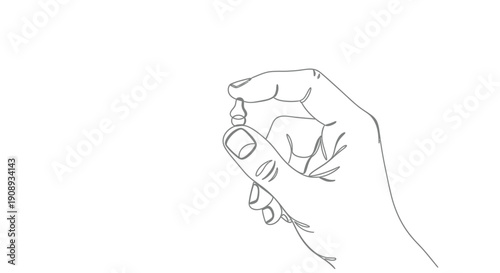Hand holding small pill, single line drawing, health concept