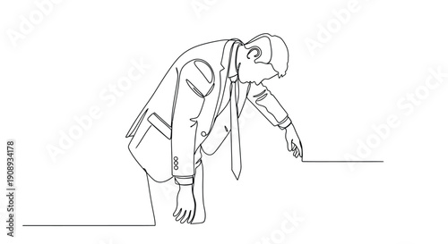 Man in Suit Leaning Down Single Line Art