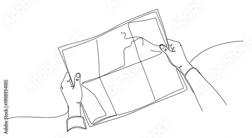 Hands Holding Newspaper Single Line Art