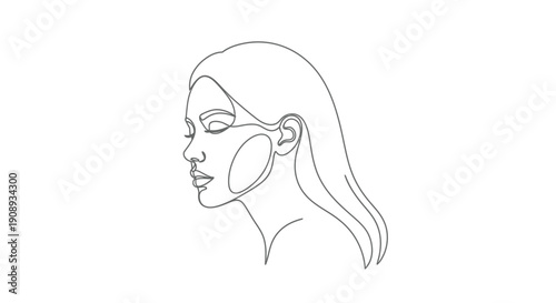 Woman's Profile with Closed Eyes Serene Line Art