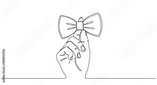 Hand Holding Bow Tie Elegant Accessory Line Art
