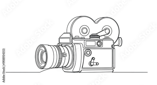 Vintage Movie Camera Film Production Line Art
