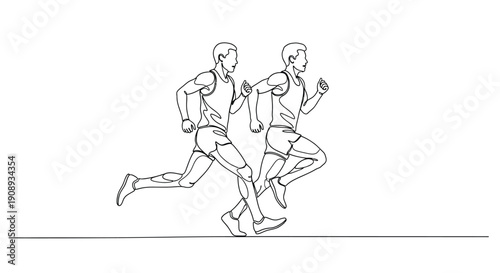 Two Runners Side by Side Race Competition Line Art