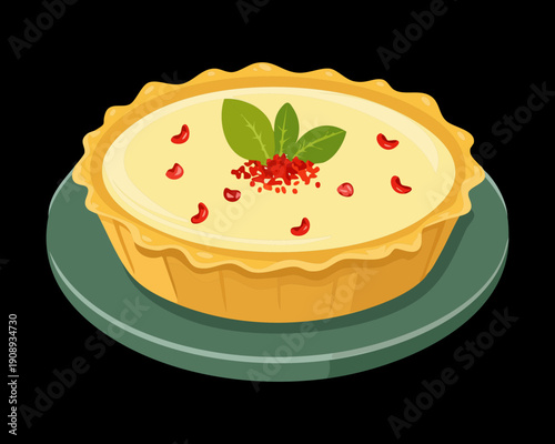 Freshly baked quiche with tomatoes and herbs for a delicious and healthy breakfast or lunch - Vector Illustration