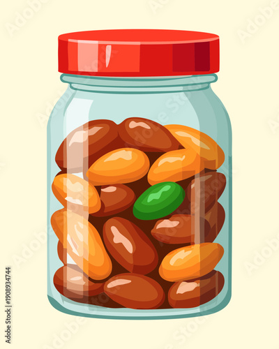 Jar of roasted nuts for a tasty and healthy snack rich in protein and energy - Vector Illustration