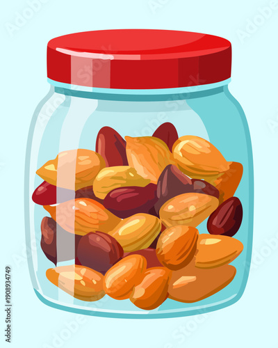 Jar of assorted nuts for a healthy and crunchy protein snack throughout the day - Vector Illustration