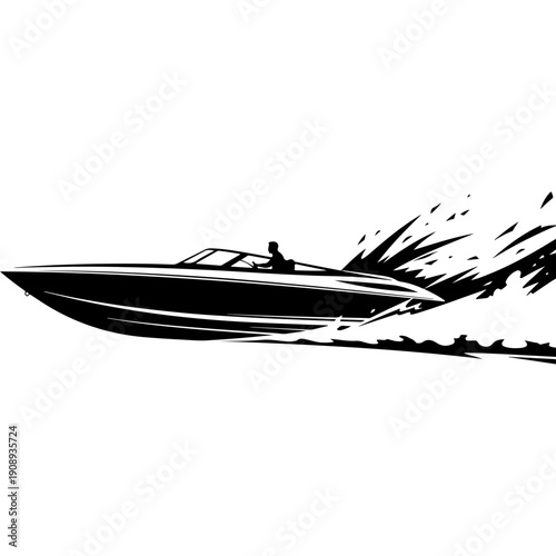 Speedboat Skimming Water Vector Illustration